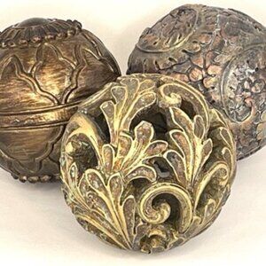 Set of 3 Goldtone Decorative Ball Orbs – 4" Round Sculptures Home Decor Accent